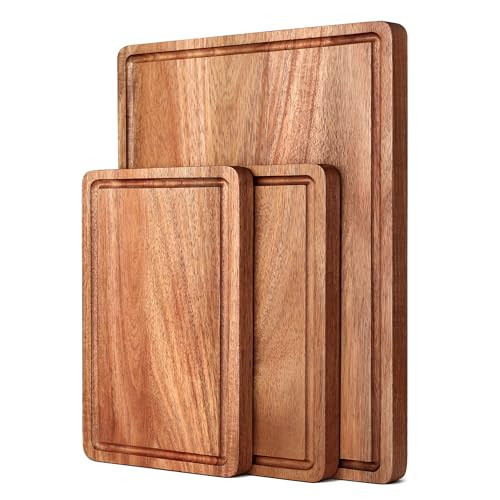 Acacia Wood Cutting Boards Set with Juice Groove & Handles for Kitchen 3-Piece Charcuterie Chopping Board for Meat Cheese Fruits Vegetables | Amazon (US)