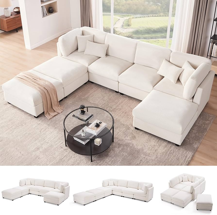 125 Inch Oversized Corduroy Modular Sectional Sofa, U Shaped Modular Couch with Storage, 7 Seat C... | Amazon (US)