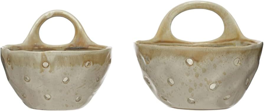 Creative Co-Op Stoneware Colanders with Handles, Set of 2, 8" L x 7" W x 5" H, Beige | Amazon (US)