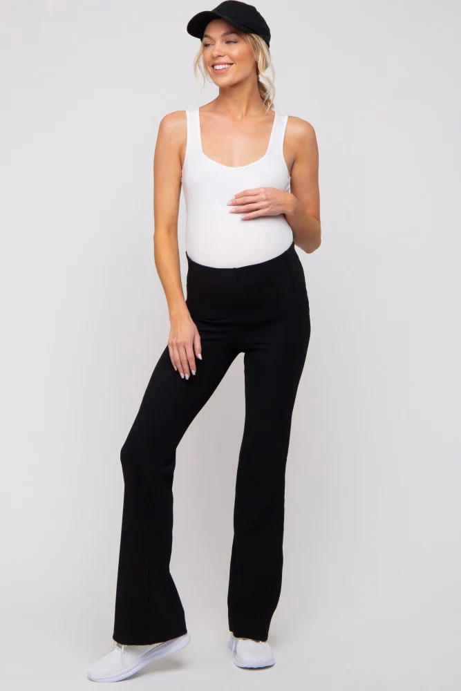 Brown Ribbed Maternity Flared Leggings | PinkBlush Maternity