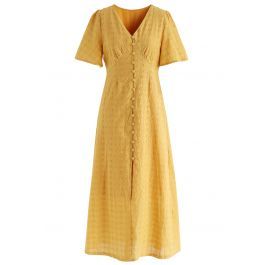 Eyelet Embroidery Button Down Dress in Mustard | Chicwish