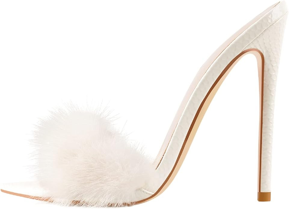 Richealnana Women's Fur Fuzzy Sexy High Heels for Women Stiletto High Heels Mules Sandals | Amazon (US)