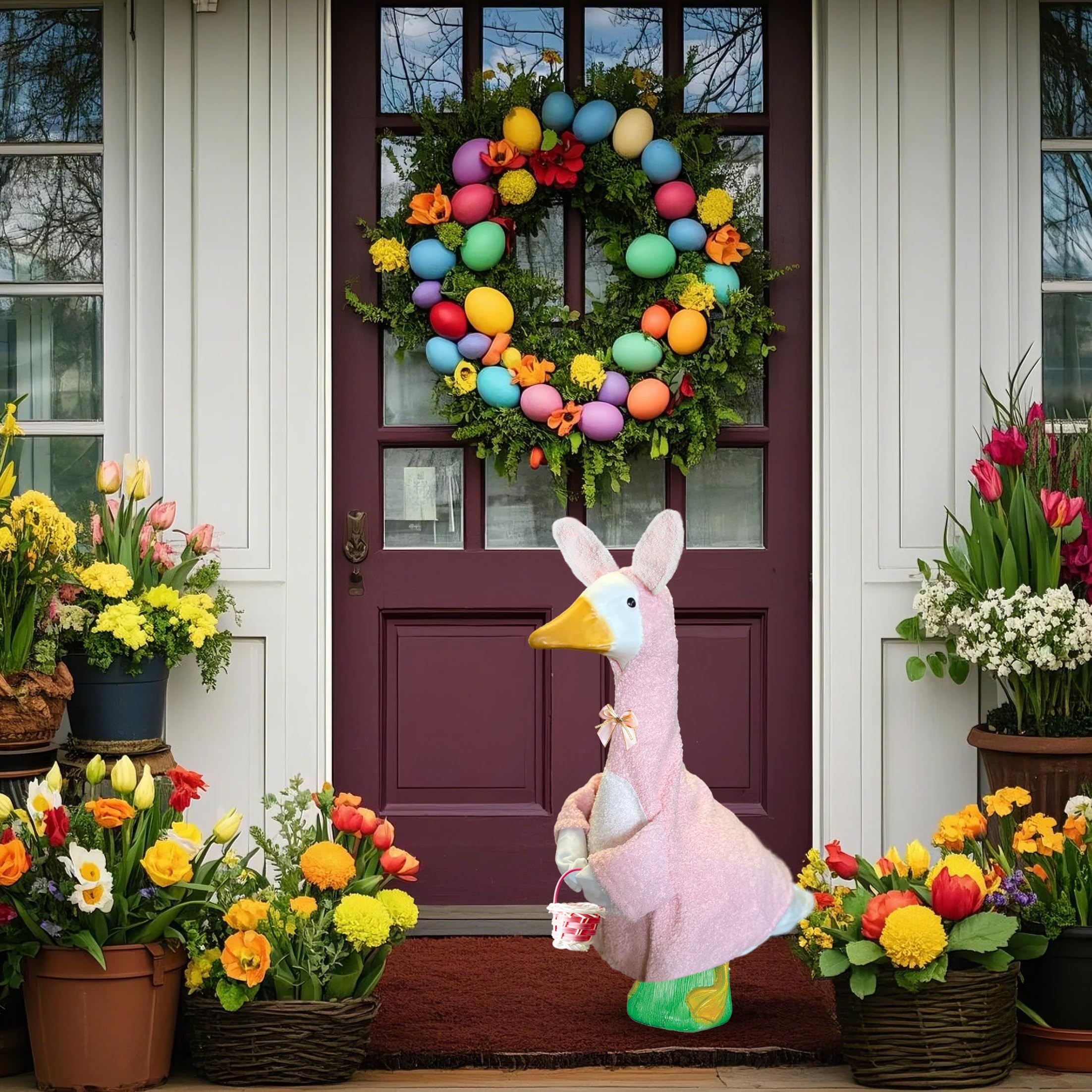 Easter Bunny Porch Goose Outfits for 23 Inch Lawn Statue Patio Garden Decoration, Goose Clothes f... | Amazon (US)