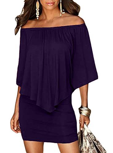 Sidefeel Women's Dresses Off Shoulder Ruffles Night Club Bodycon Mini Dress | Amazon (US)