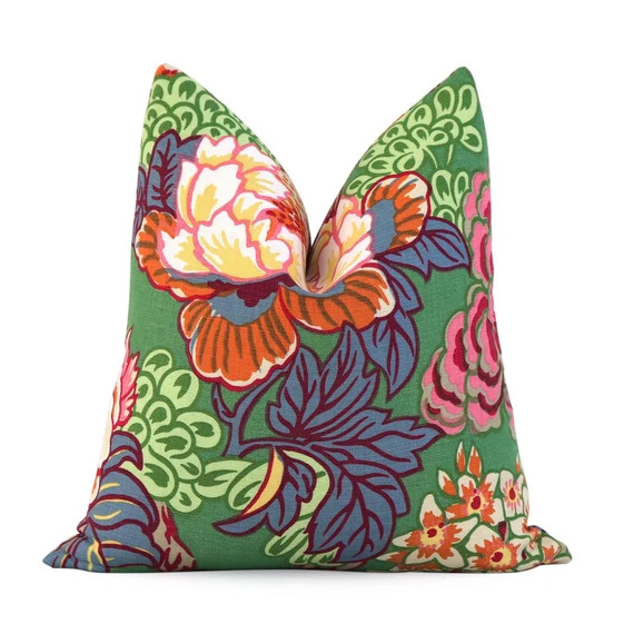 Green Pink Orange Multi Colored Floral Throw Pillow Cover - Etsy | Etsy (US)