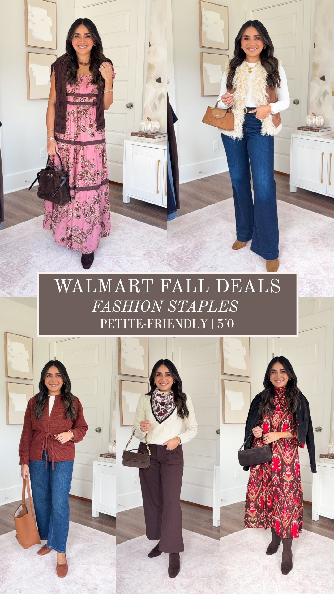 Walmart Fall Outfits
For reference: I’m 5’0, petite, 32b bra size, and 2/26 in bottoms, pear shaped. 
*Everything I share is unaltered! TTS means true to size. Between size 5-6.5 in shoes

Pink paisley dress size xs TTS
brown Cardigan size xs TTS
Brown boots sized 5.5 TTS (narrow calf)

Shearling vest size xs TTS
White tee - old, similar linked
Wide leg jeans size 26 petite TTS
Light brown elwood suede color boots size 5.5 TTS

Orange brave bison color sweater cardigan size xs TTS
Barrel leg jeans size small petite TTS - use code HONEYSWEETXSPANX for 15% off	
Flats size 5 TTS

Ivory heather oatmeal size xs TTS
Brown pants size 2 TTS
Brown booties size 5.5 TTS

Red midi dress size xs TTS
Brown tall boots size 6 TTS


Fall outfits
Fall dresses
Family photos
Casual outfits

#LTKPetite #LTKootd #LTKgrwm

Comment SHOP below to receive a DM with the link to this post on my LTK ⬇ https://liketk.it/6oQK3

#LTKootd #LTKgrwm #LTKPetite