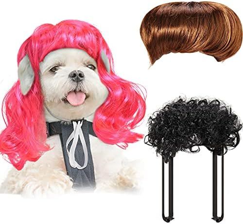 3 Pieces Pet Wigs Cats and Dogs Wigs Funny Cosplay Pet Headdress Pet Costumes Red Big Wave Wig with  | Amazon (US)