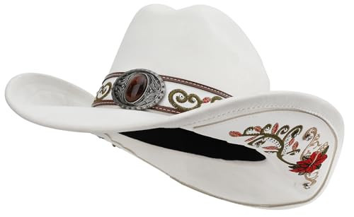 Melesh Western Cowboy Hat for Men and Women, Shapeable Big Wide Brim Cowgirl Hat with Embroidery (US, Alpha, Large, Ivory) | Amazon (US)