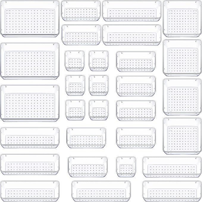 WOWBOX 30 PCS Clear Plastic Drawer Organizer Set, 5 Sizes Desk Drawer Divider Organizers and Stor... | Amazon (US)