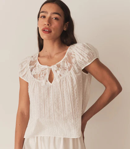 D�?EN Camri Top -- Salt - Size - L Cotton Feminine Victorian | DOEN