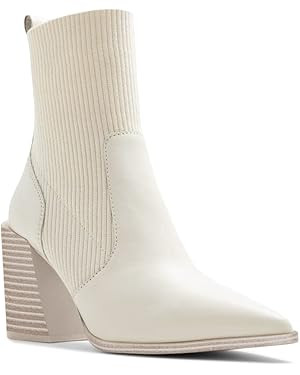 Womens Chunky Stacked Heel Ankle Boots Pointed Toe Booties Slip On Ribbed Knit Sock Boot | Amazon (US)