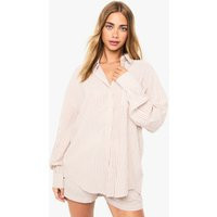 Womens Textured Stripe Relaxed Fit Shirt - Beige - 12 | boohoo (US & Canada)