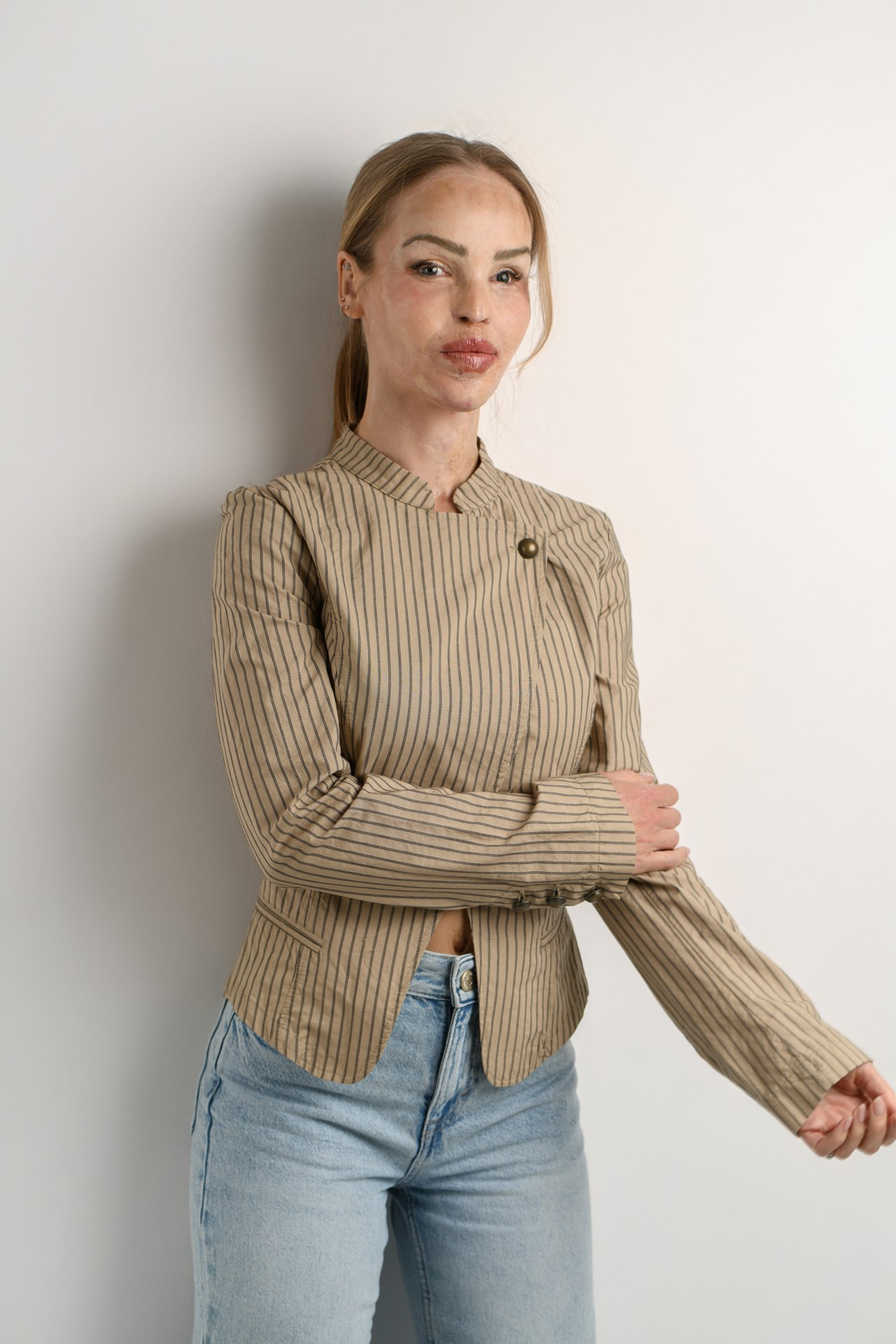 A fitted pinstripe jacket with a stand collar makes jeans feel so put together. It's my kind of smart casual. Similar styles linked x 

 