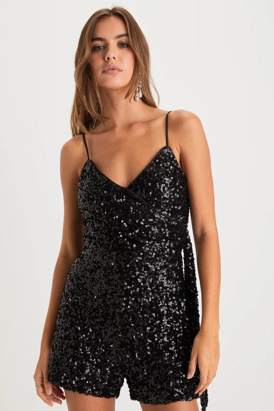 Late Night Out Black Sequin Sleeveless Romper | Lulus (US)