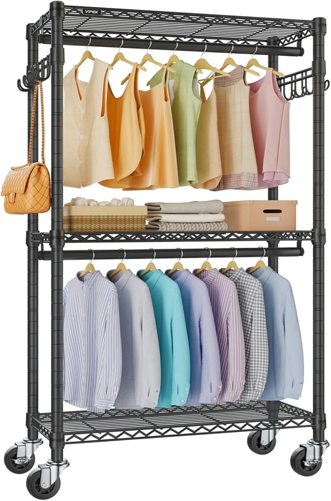 VIPEK R2 Medium Rolling Clothes Rack Heavy Duty Clothing Rack for Hanging Clothes Adjustable Meta... | Amazon (US)