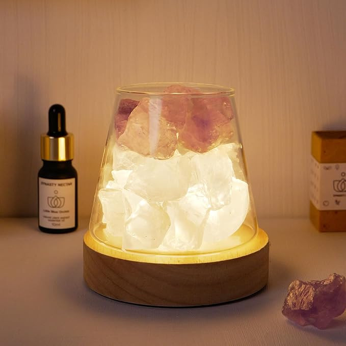 Runyangshi Amethyst Clear Quartz Night Lamp Natural Healing Crystal Aroma Stone Diffuser with Rem... | Amazon (US)