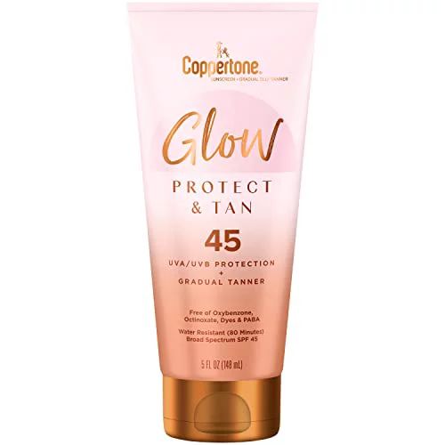 Coppertone Glow Protect and Tan Sunscreen Lotion with Gradual Self Tanner SPF 45, Water Resistant... | Walmart (US)