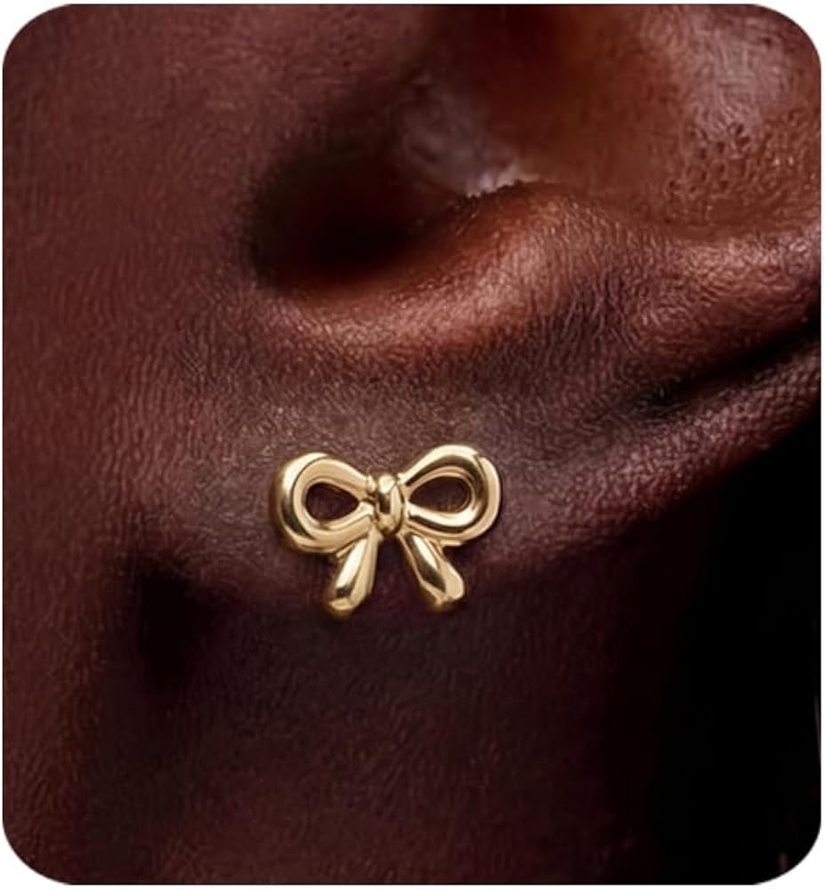 Gold Earrings for Women 14K Gold Stud Earring Dainty Minimalist Simple Small Bow Earrings Jewelry... | Amazon (US)