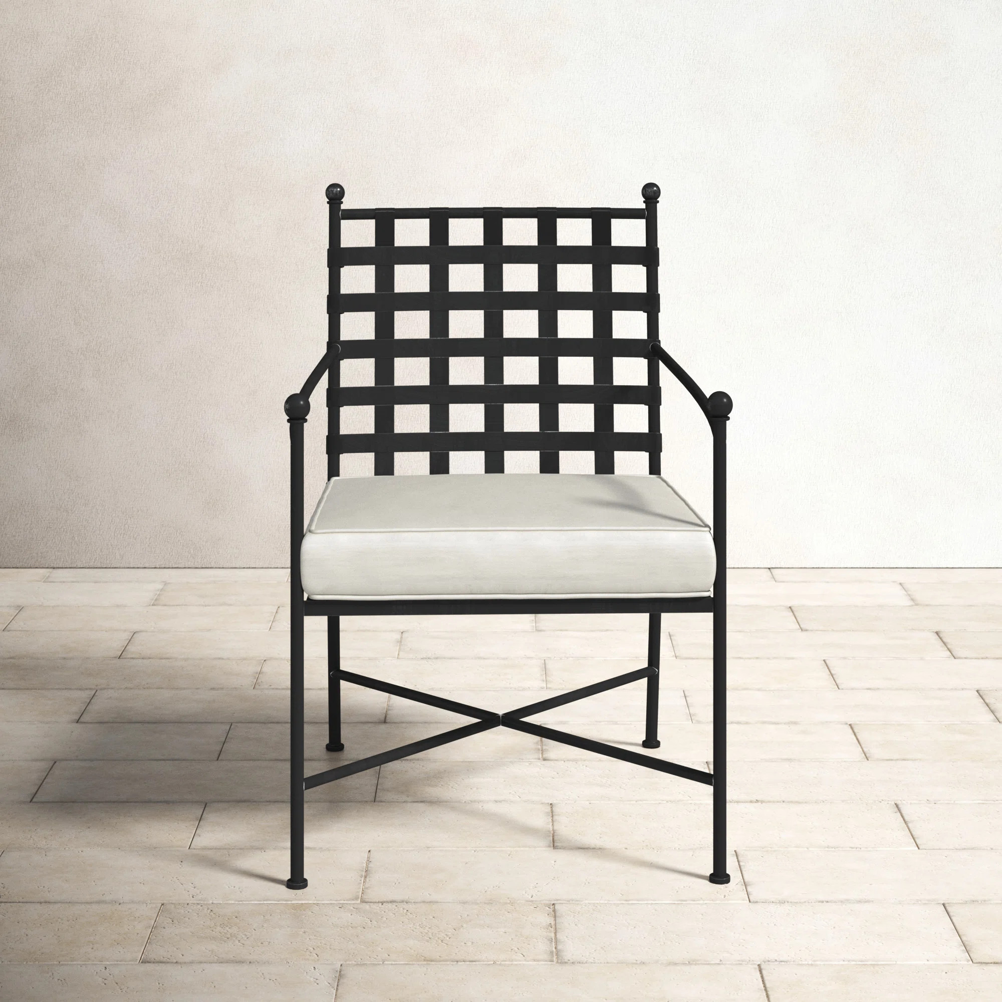 Lucier Wrought Iron Outdoor Dining Armchair with Sunbrella® Cushion | Wayfair North America