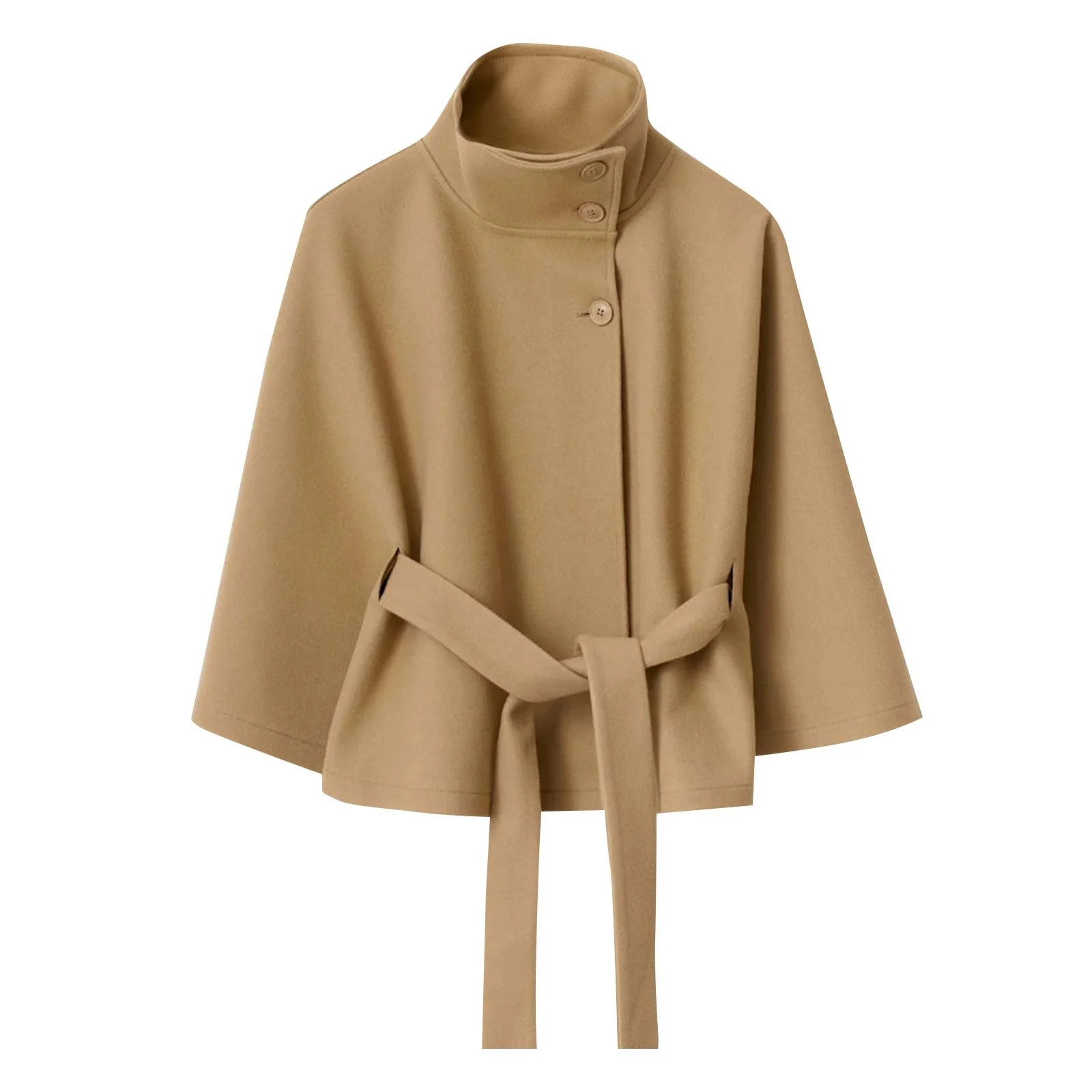 Women's Wool Blend Cape Coats Elegant Long Sleeve Stand Collar Button Belt Trench Coat Poncho Jac... | Walmart (US)