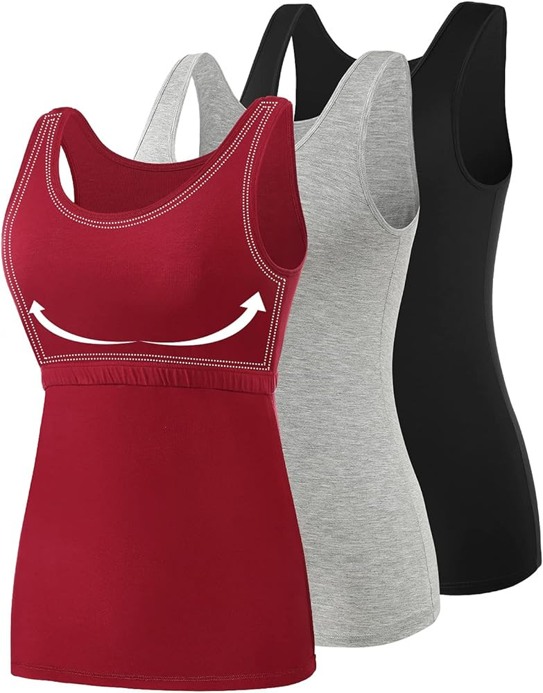 Vislivin Cotton Tank Tops with Shelf Bra for Women Stretch Tanks Wide Strap Undershirts | Amazon (US)