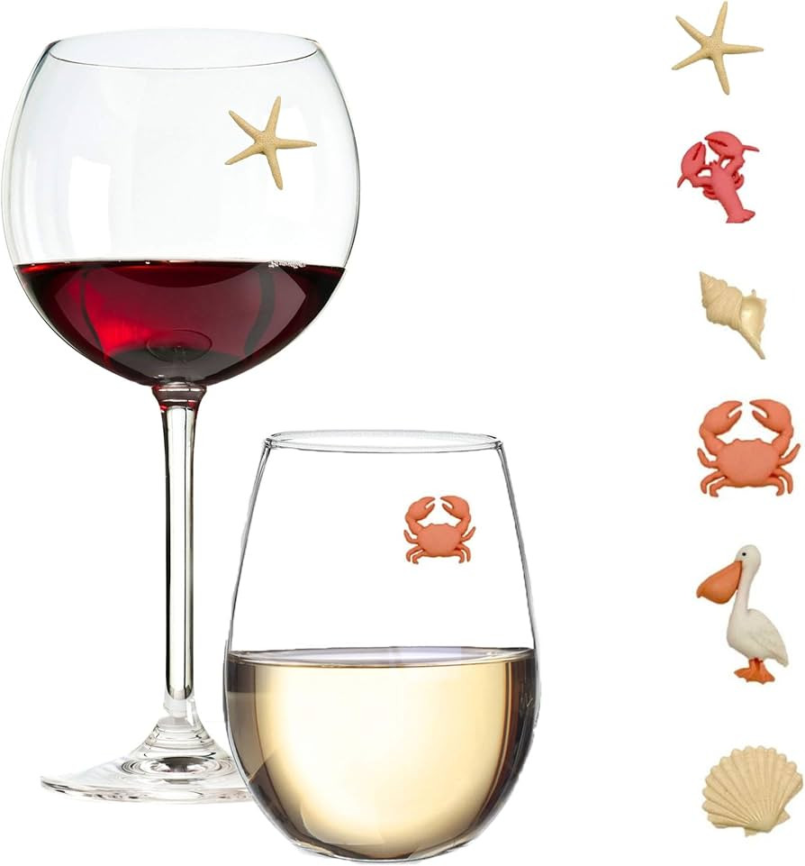 Simply Charmed Beach Wine Charms Magnetic Glass Markers Set of 6 Tropical Summer Charms | Amazon (US)