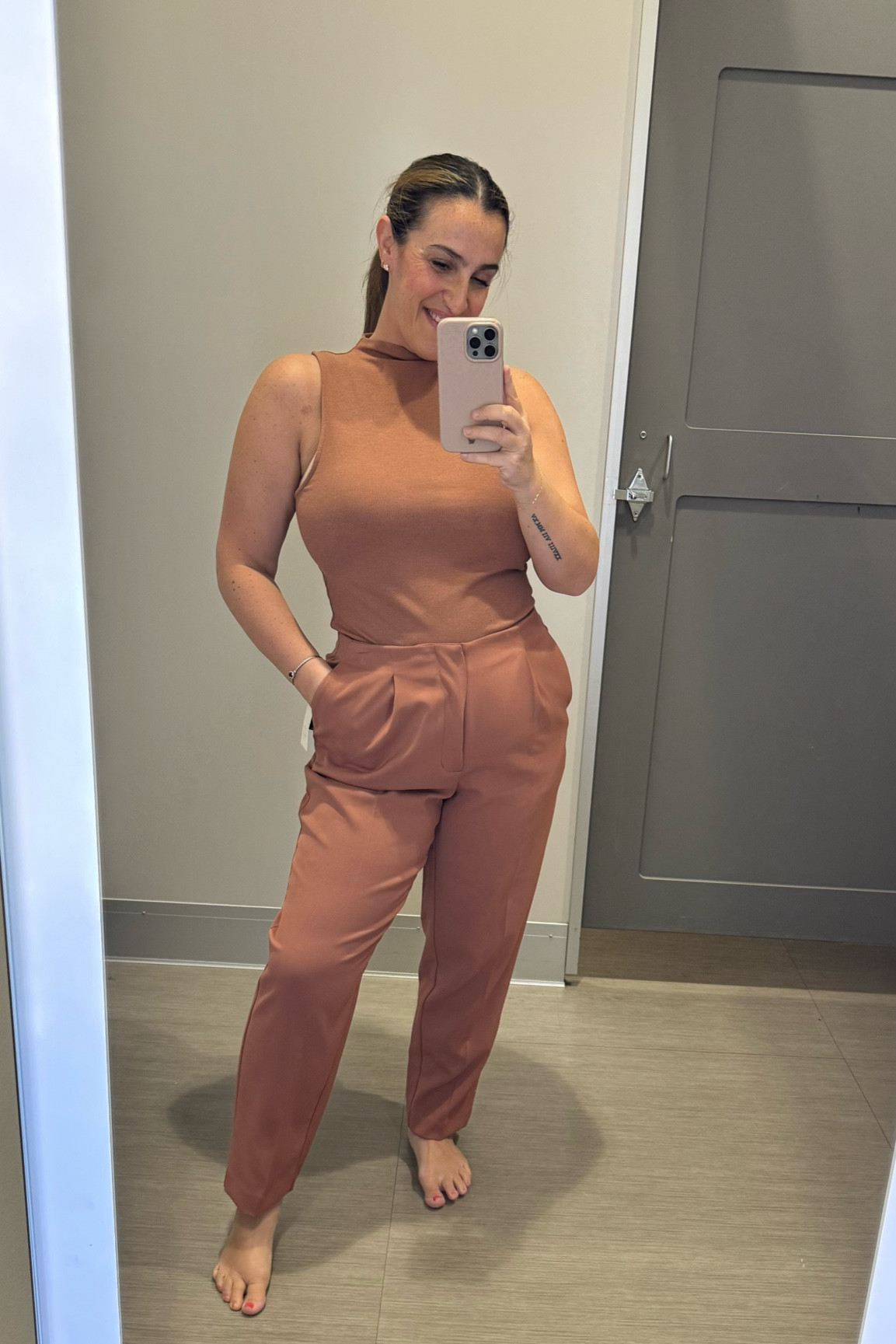 Mock neck ribbed top, I’d maybe size down if in between. Trousers fit true to size. 

#LTKmidsize #LTKfindsunder50 #LTKstyletip