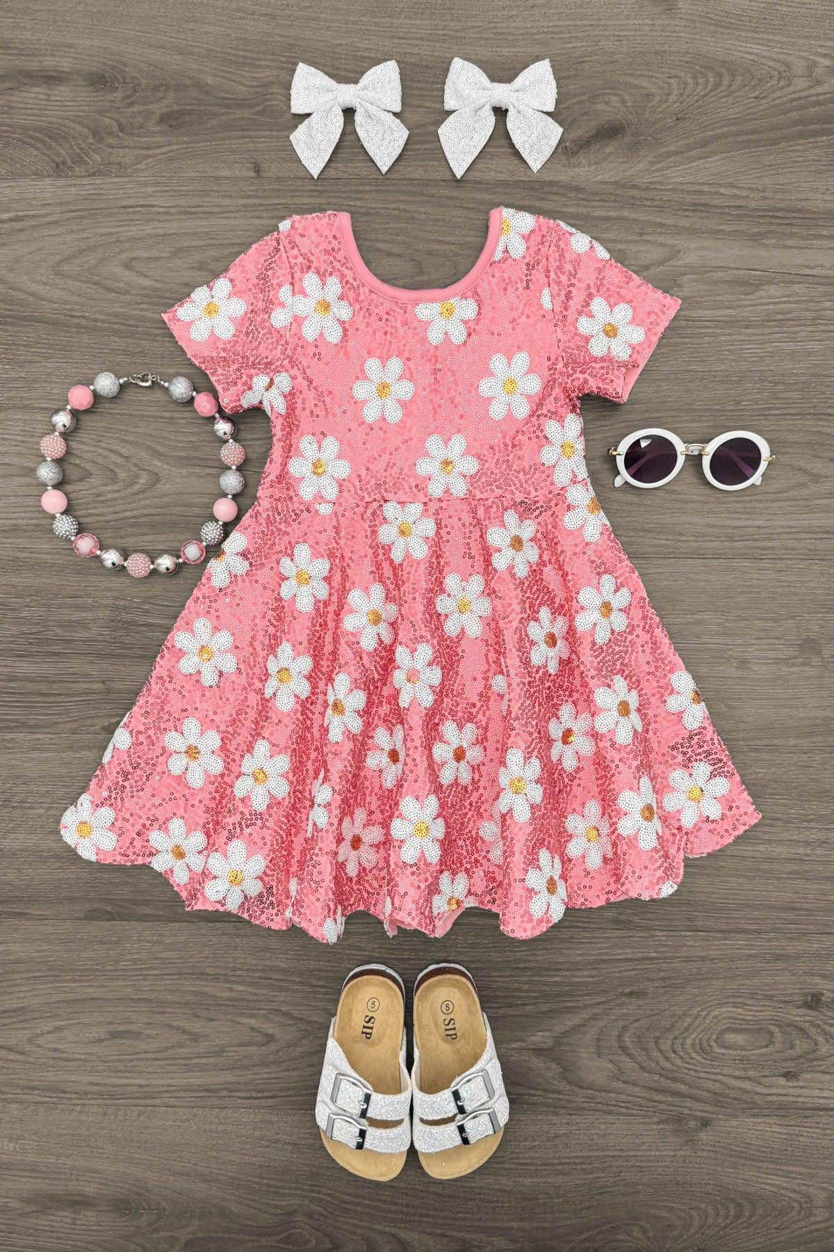 Pink Sequin Flower Dress | Sparkle In Pink