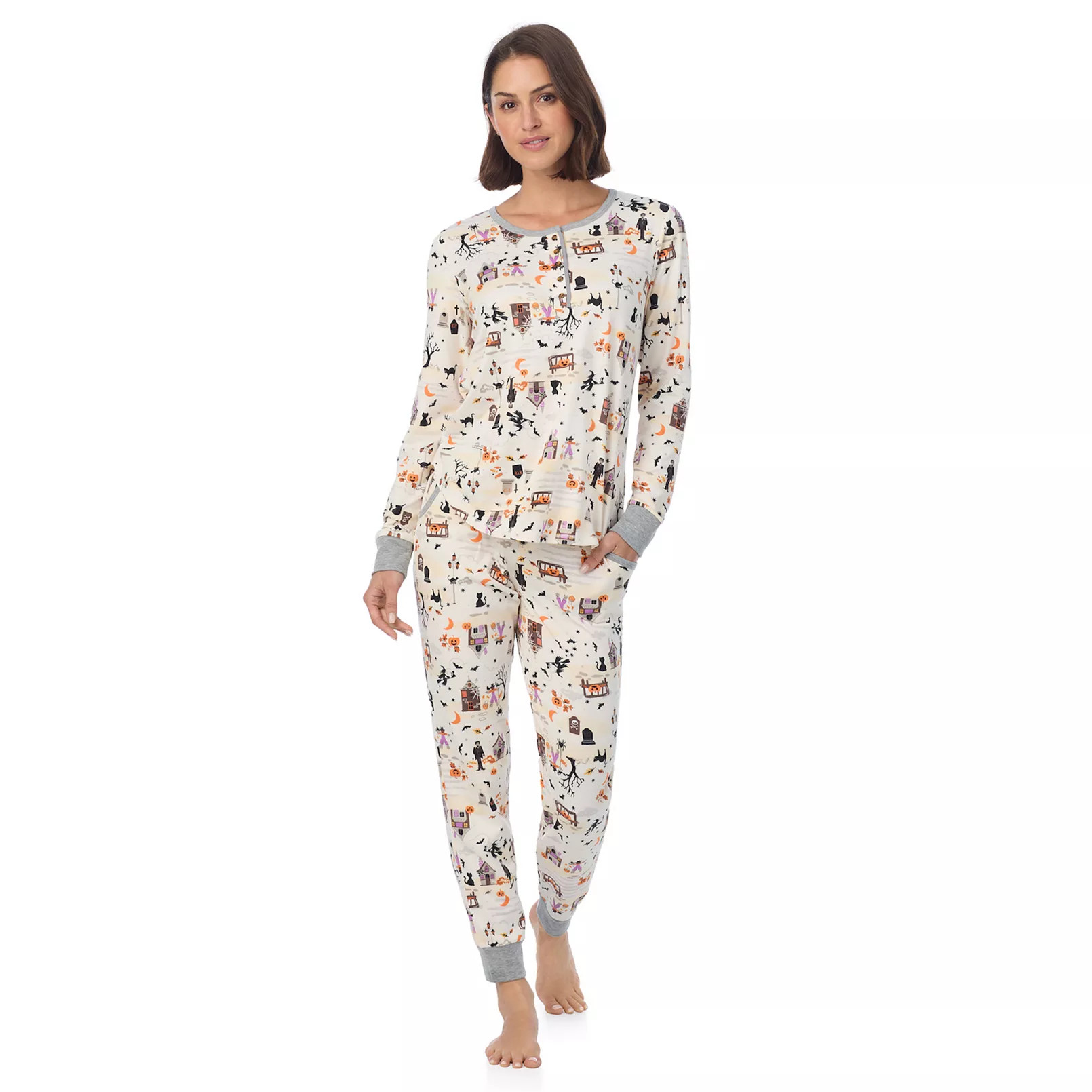 Women’s Cuddl Duds® Halloween Cozy Long Sleeve Henley Top and Pajama Bottoms Set | Kohl's