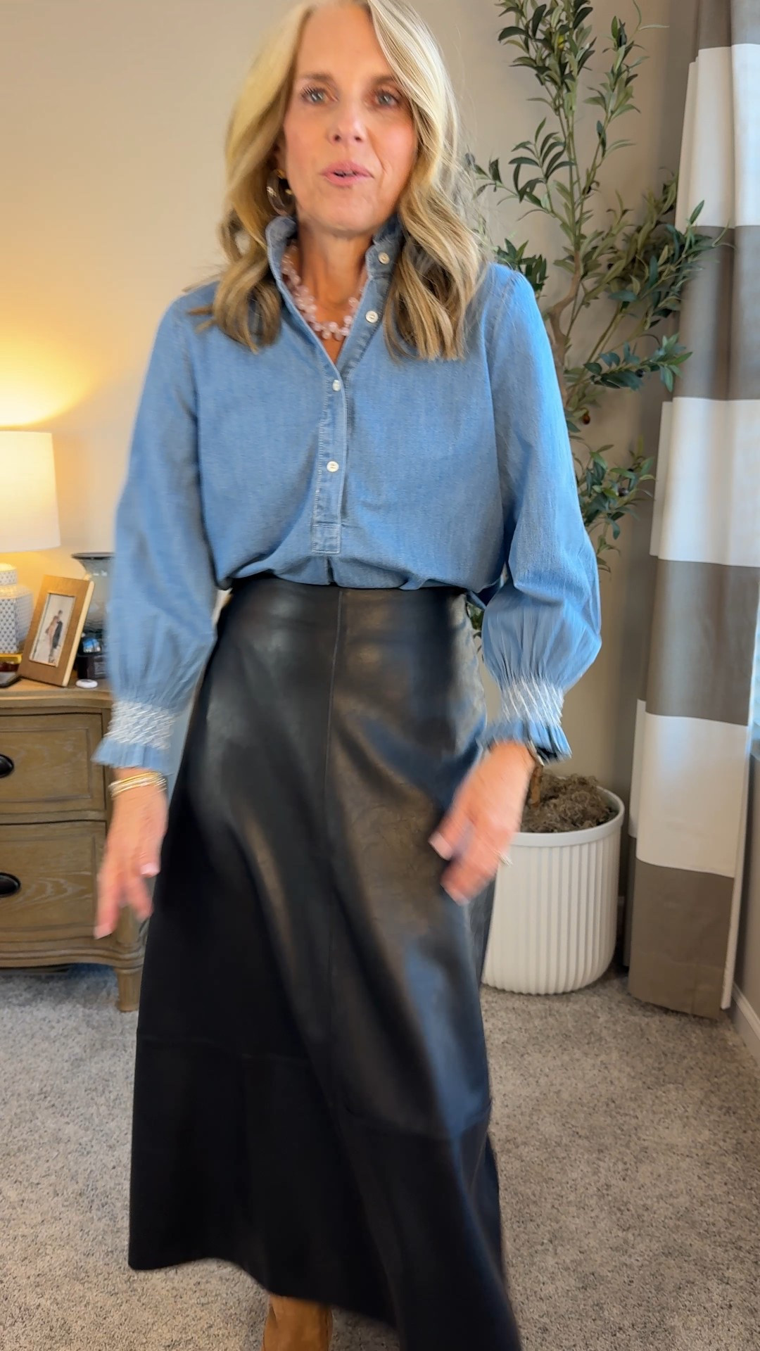 The perfect black leather skirt and the cutest Shambra shirt you’ve ever seen. Wearing extra small shirt and size 4 skirt.

#LTKOver40 #LTKHoliday #LTKSeasonal