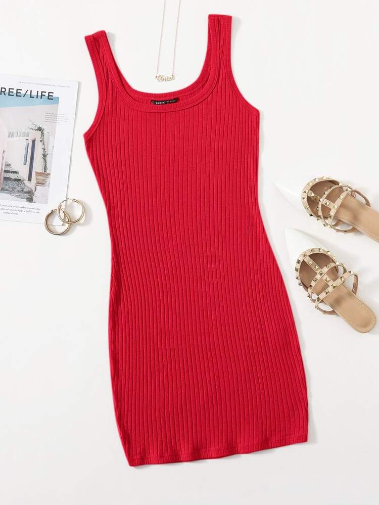 SHEIN Rib-knit Solid Bodycon Dress | SHEIN