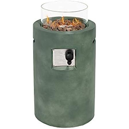 COSIEST Outdoor Propane Fire Pit Table w Compact Ledgestone 16-inch Round Graphite Base and Glass Wi | Amazon (US)