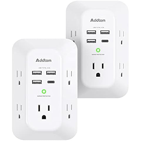 Wall Charger, Surge Protector, QINLIANF 5 Outlet Extender with 4 USB Charging Ports (4.8A Total) ... | Amazon (US)