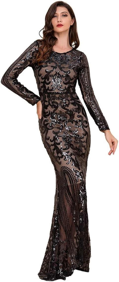 DQHKOW Women's Long Sleeve Sequins Mermaid Gown Long Formal Prom Party Dress
Material: 丙烯酸混纺
 | Amazon (US)
