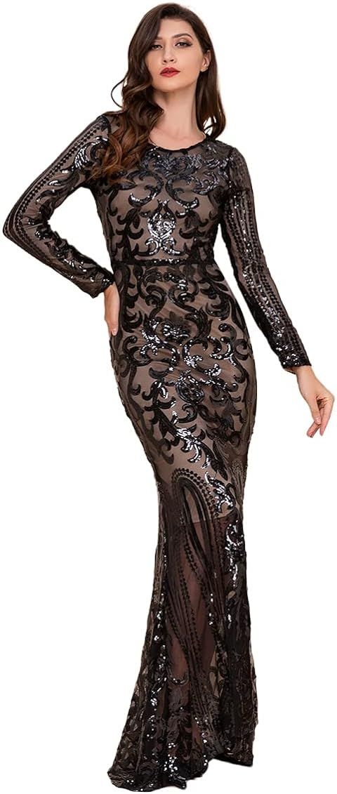DQHKOW Women's Long Sleeve Sequins Mermaid Gown Long Formal Prom Party Dress
Material: 丙烯酸混纺
 | Amazon (US)