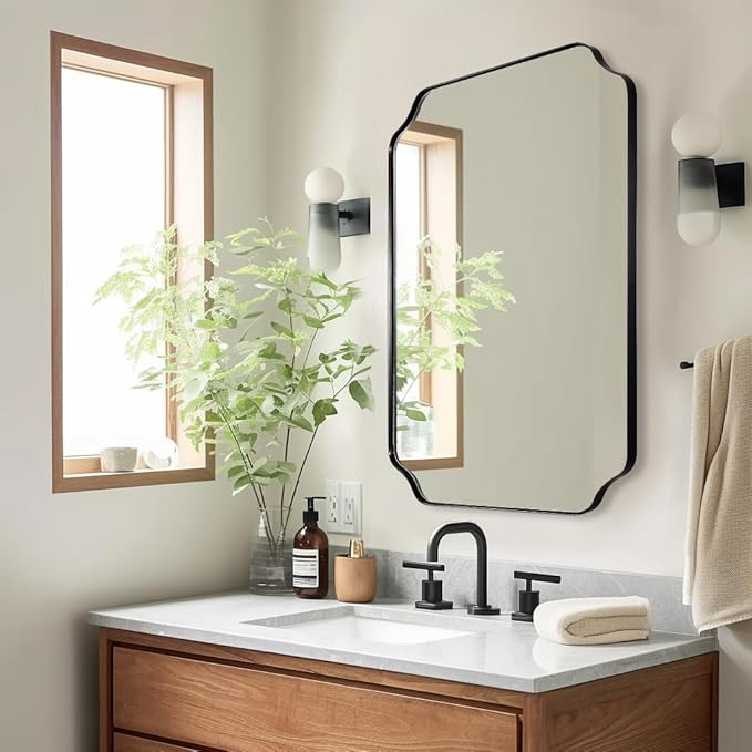 ANDY STAR Bathroom Vanity Mirror, 24x36 Inch Matte Black Mirror, Modern Rectangle Mirrors for Bat... | Amazon (US)