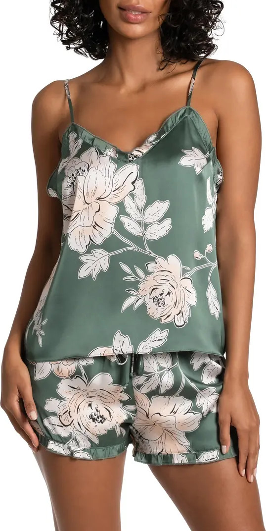 Fiji Floral Ruffle Trim Print Satin Short Pajamas | Nordstrom