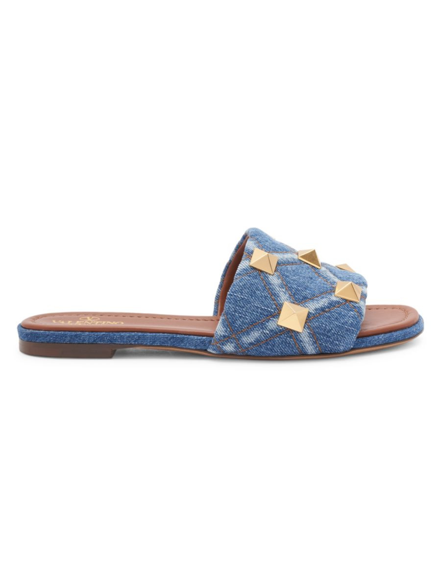 Valentino Garavani Denim Studded Slides | Saks Fifth Avenue