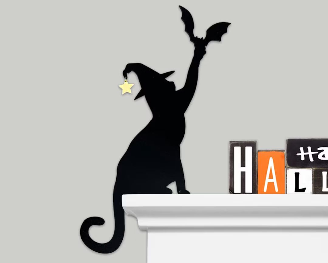 Witch Black Cat Door Topper Cat Shelf Sitter Halloween Decor - Etsy | Etsy (US)