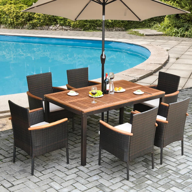 Chaley Rectangular 6 - Person 59'' Long Dining Set with Cushions and Umbrella Hole | Wayfair North America