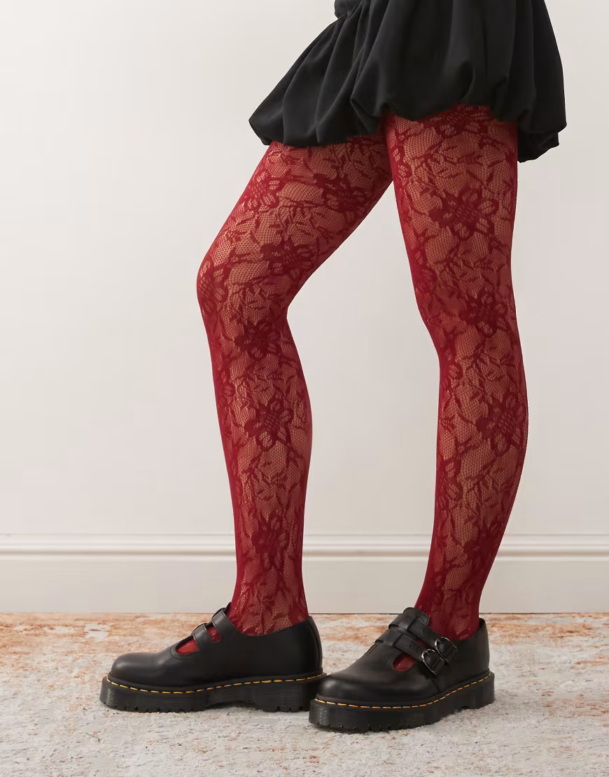 Reclaimed Vintage - Collants en dentelle fleurie - Rouge bordeaux | ASOS (Global)