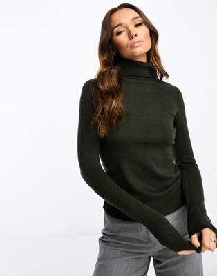 French Connection ribbed roll neck sweater in dark green | ASOS (Global)