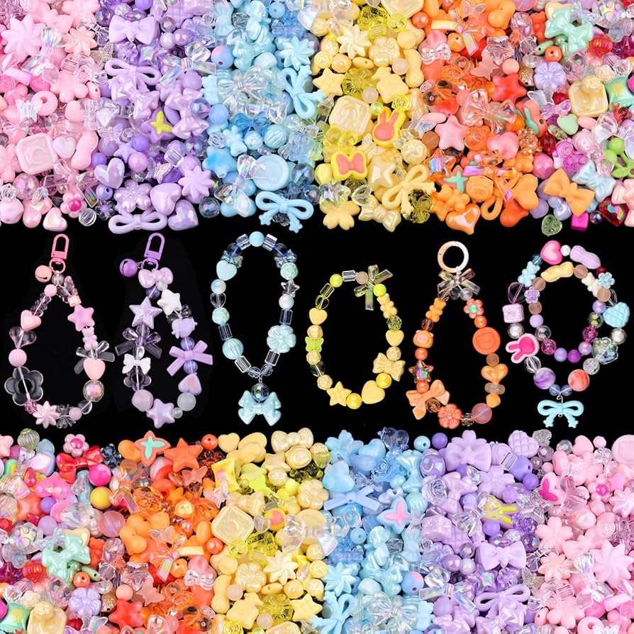 400-450PCS TINKRSTUFF Assorted Acrylic Beads, 6 Colors Series Cute Beads for Bracelet Making, Bow... | Amazon (US)