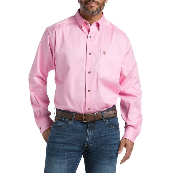 Men's Ariat Solid Twill Classic Fit Long Sleeve Button Up Shirt Large Prism Pink | Scheels
