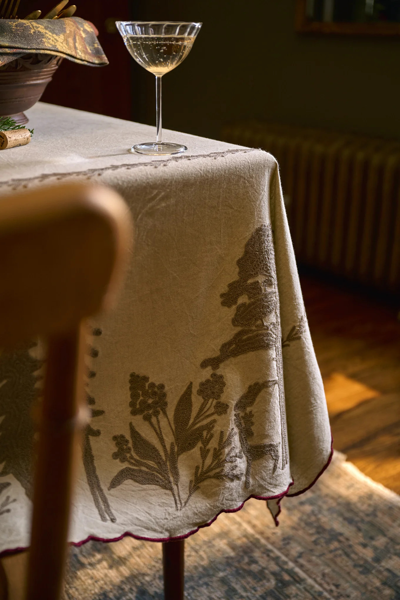 Crewel Embroidered Scalloped Tablecloth - 108"x70" | Magnolia