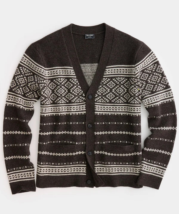 Placed Fair Isle Cardigan in Brown | Todd Snyder