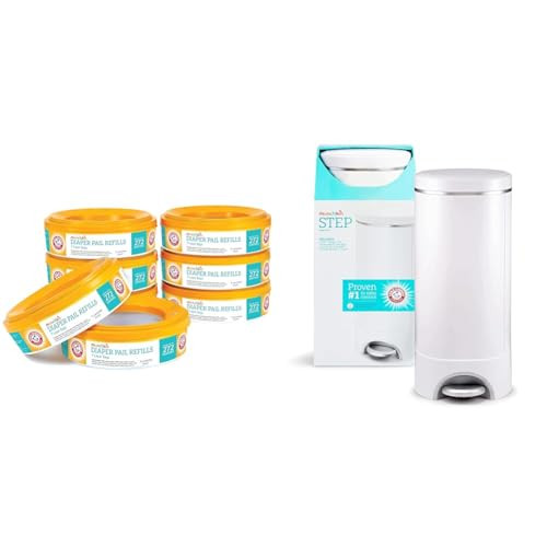 Munchkin® Step™ Diaper Pail Powered by Arm & Hammer, 1 in Odor Control, Award-Winning, Includes 1 Snap, Seal & Toss™ Bag, 8 Refill Rings, 1 Starter Refill Ring, and 1 Puck™ Baking Soda Cartridge | Amazon (US)
