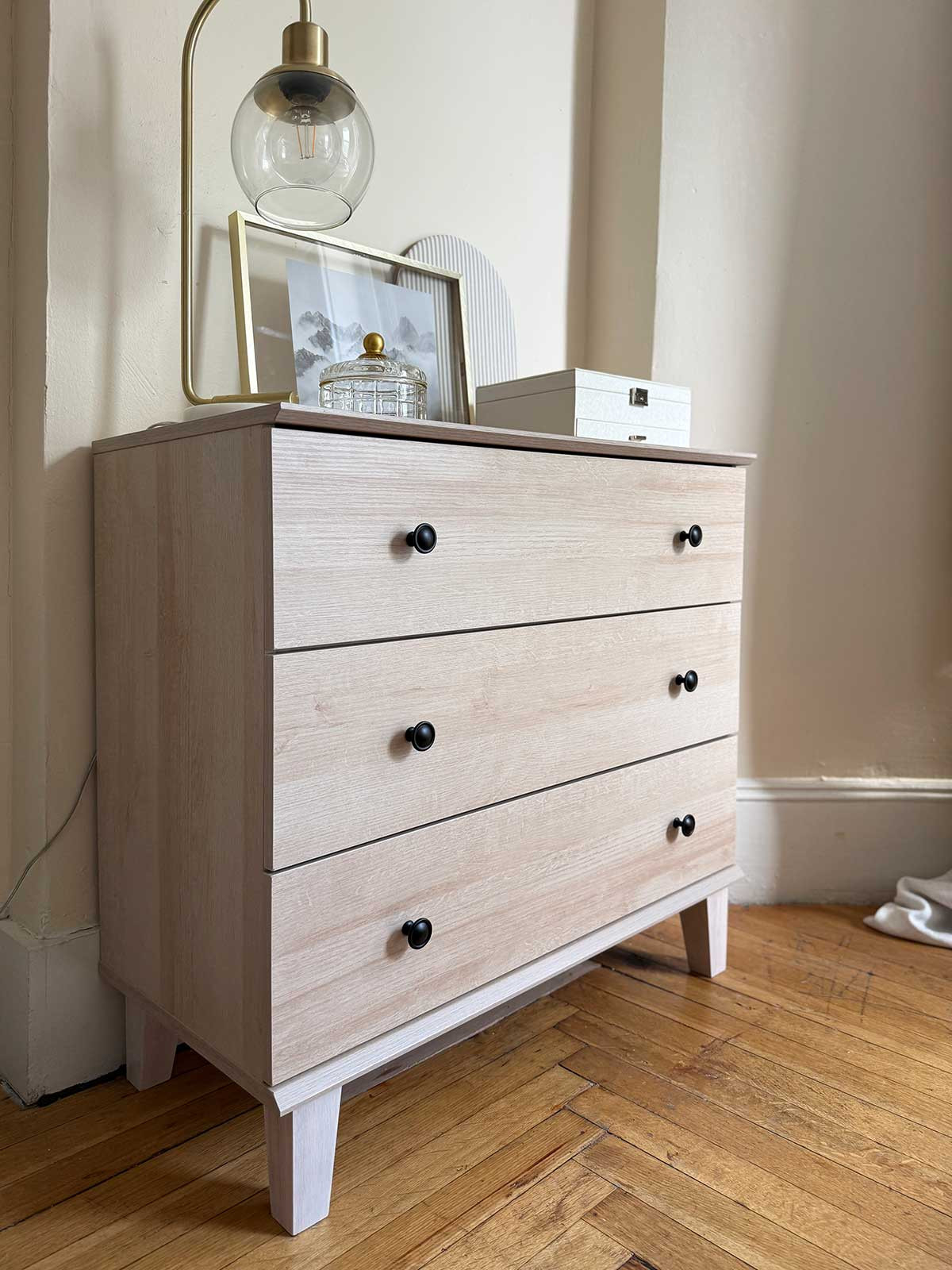 Three-drawer dresser with black knobs | Maple colored wood. Perfect for a college dorm. 

 #LTKHome