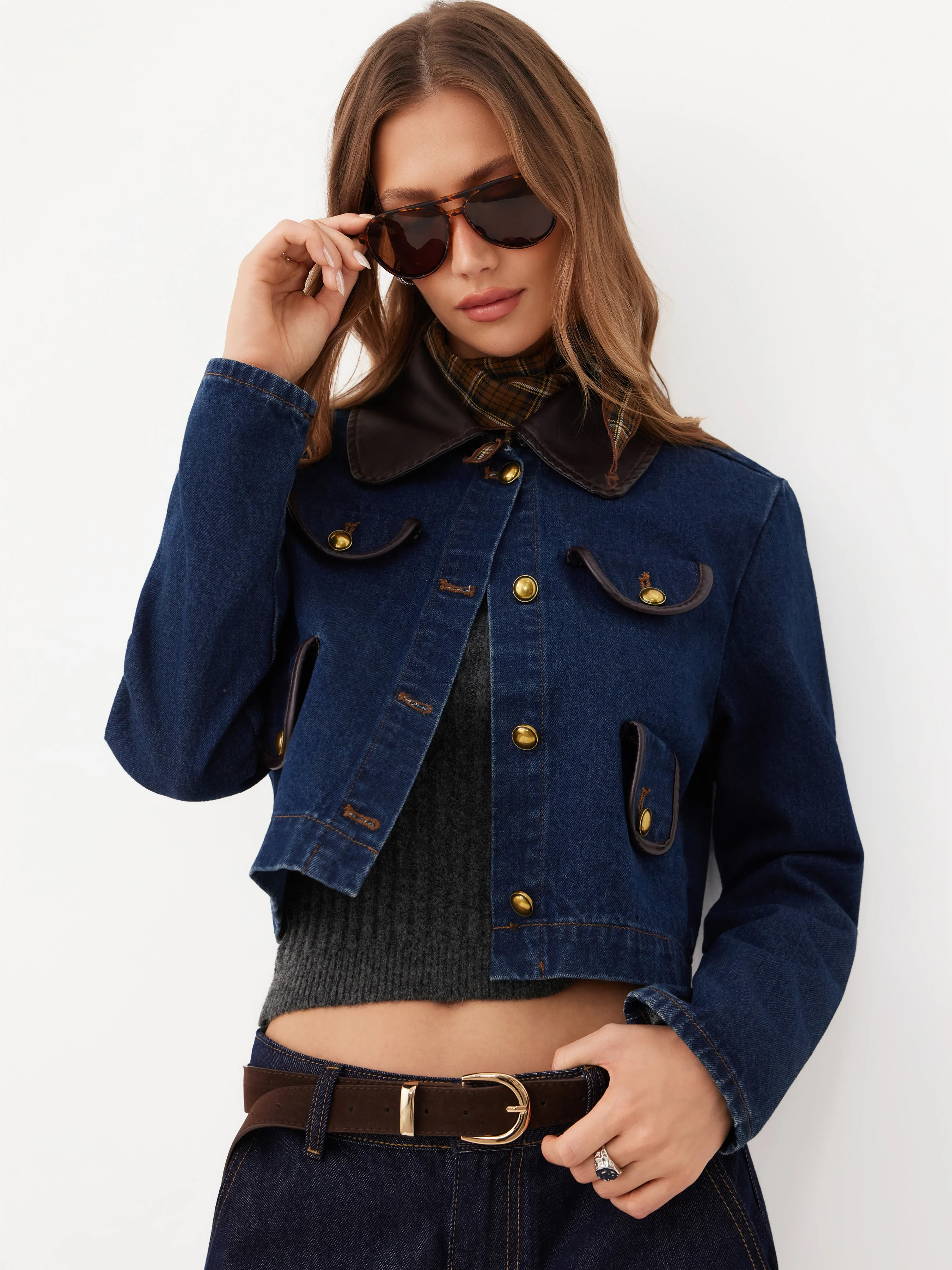 Washed Denim Faux Leather Collar Jacket | Cider