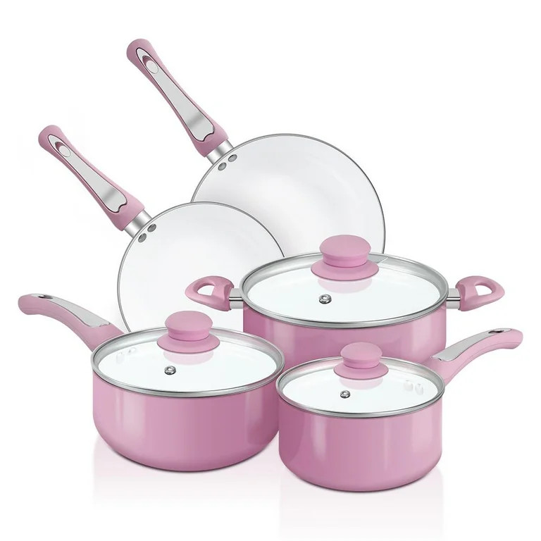 FGY 8 Piece Pots Pans Nonstick Ceramic Coating Cookware Set with Induction Bottom (Pink) | Walmart (US)